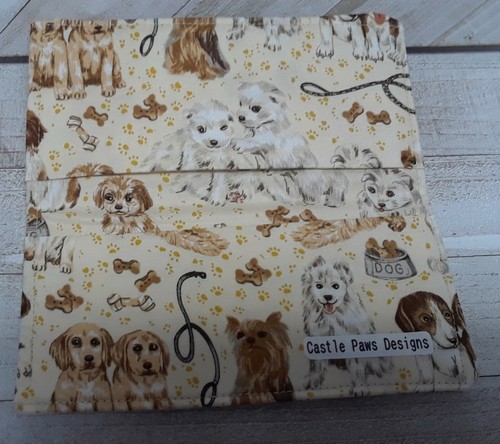 Gold Dog Paws Print Fabric WALLET Cover Document Coupon Holder Handmade USA - Picture 3 of 4