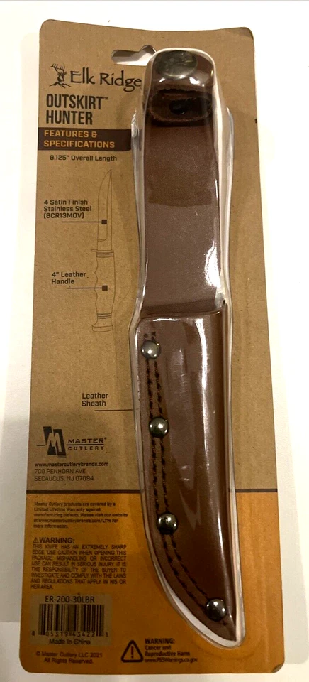 Cuchillo fijo Elk Ridge Outskirt 8Cr13MoV hoja de acero mango apilado ER-200-30LBR Foto 4 de 4