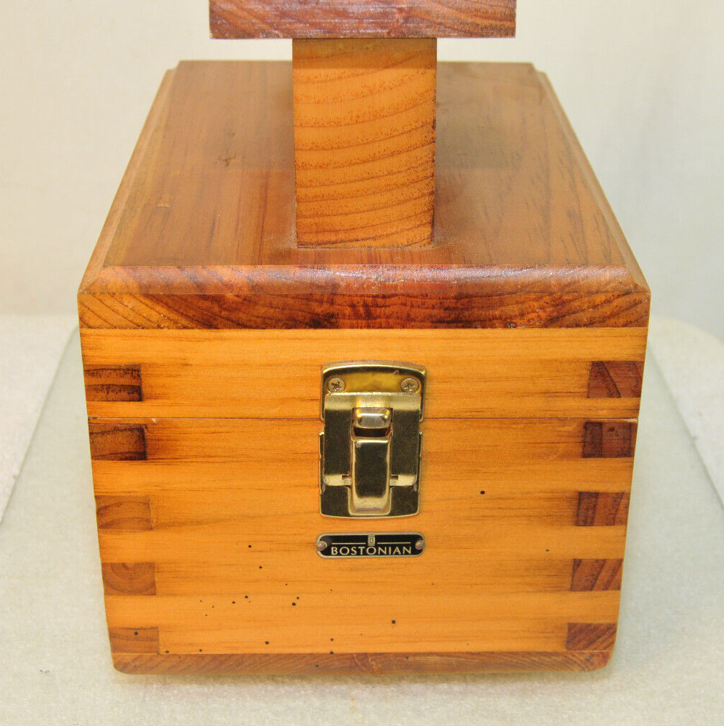 Vintage Bostonian Wooden Shoe Shine Shine Valet Box & Polish Brushes
