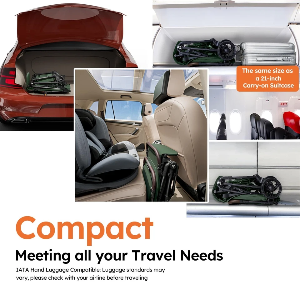 Cochecito de viaje de avión ultra ligero compacto plegable con una mano 11,6 lb Foto 4 de 4