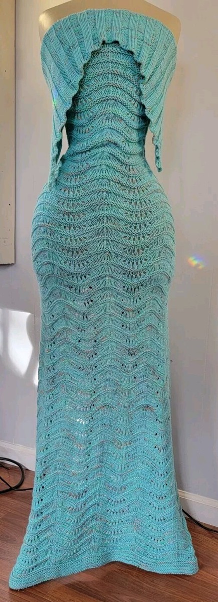 ワンピース turquoiseblueco Crochet Dress 112136.See-It-Through-Blue-