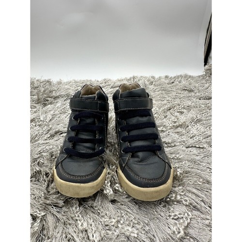 See Kai Run Leather High Top Sneakers Hook & Loop Navy Blue Kids Size 10