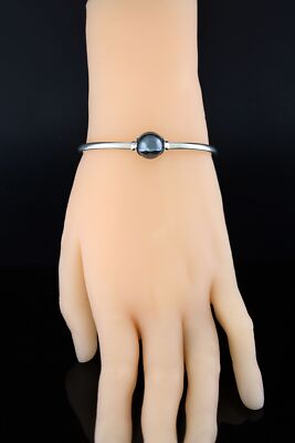 Vintage Signed Movado 925 Sterling Silver Hematite Bangle  display picture 2