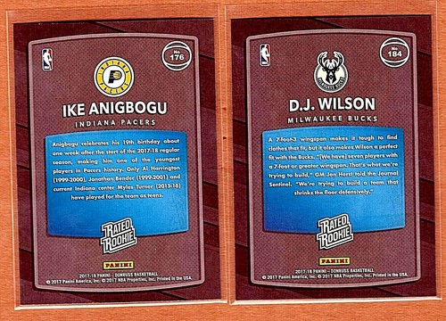 2017-18 DONRUSS RATED ROOKIE "(X2)"IKE ANIGBOGU","D.J. WILSON" - Picture 3 of 3