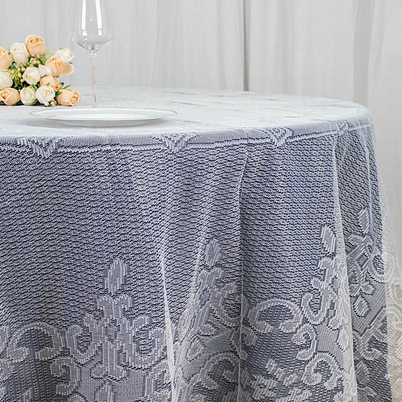 IVORY 120" Premium Lace Round Tablecloth Wedding Party Catering Decorations Sale - Image 3 of 4