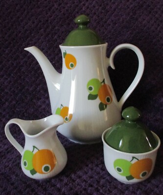 Vintage Retro Seltmann Weiden Tee Kaffeekanne Zuckerdose Milchkännchen Set Obst 