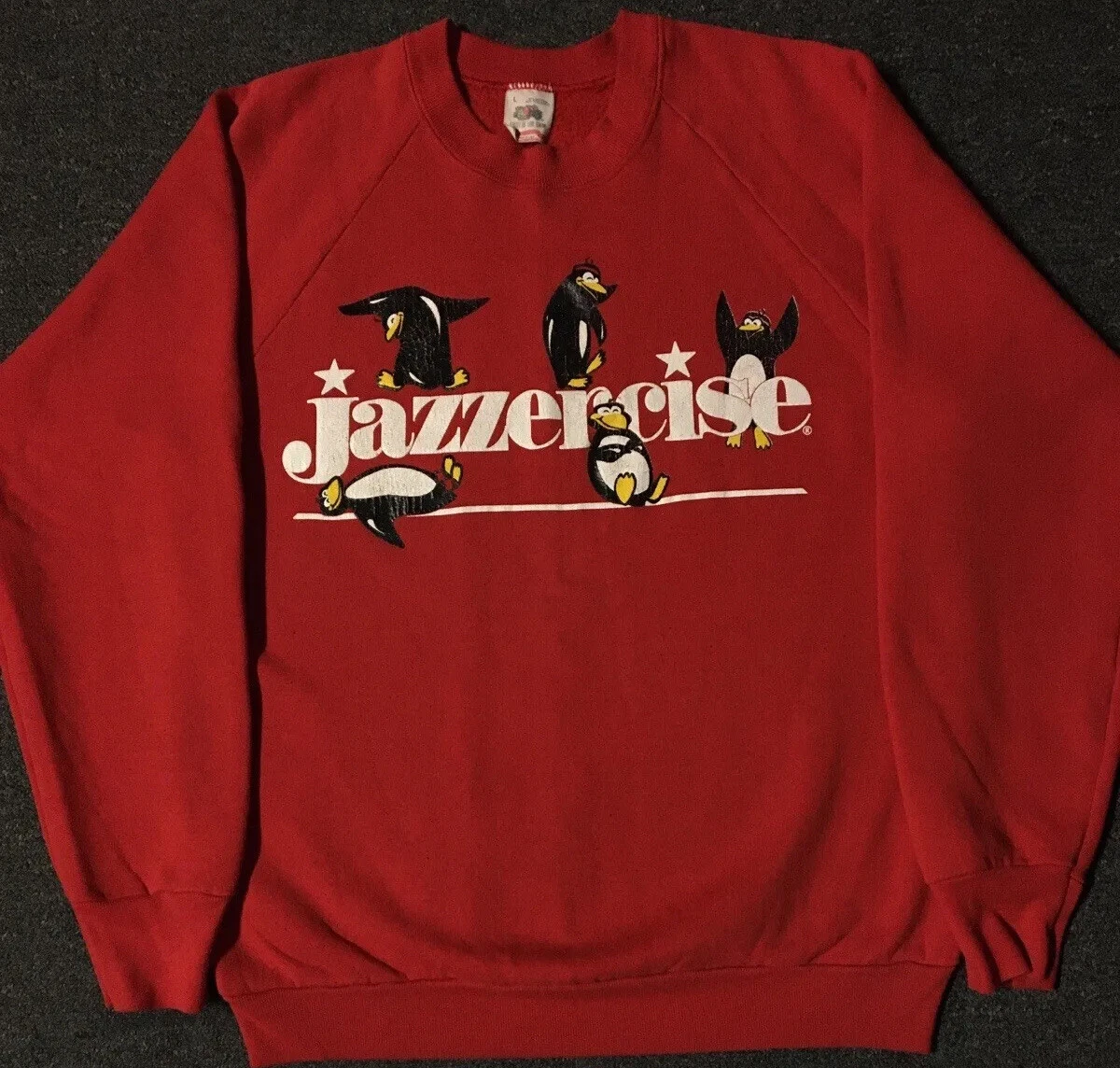 Vtg 80s Jazzercise Penguin Sweatshirt M USA Animal Cartoon Dance Funny Grunge 90