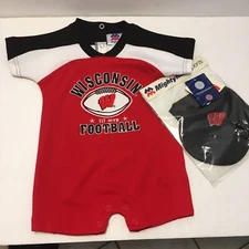 NWT Mighty Mac University Wisconsin Badgers Baby Jumper Jersey One Piece Hat 12M