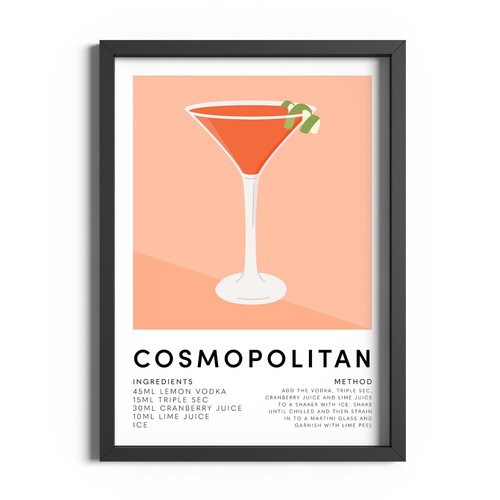 Cosmopolitan Cocktail Recipe Poster Kitchen Wall Art Cosmo Drink Print Bar Decor - 第 19/59 張圖片