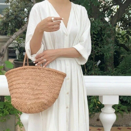 Mujer Vestido de Lino Algodón Cuello en V Cinturón Largo Botón Suelto Informal Blanco Negro Hada - Imagen 12 de 16