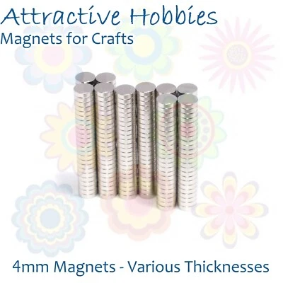 ATTRACTIVE HOBBIES 4mm Diameter ~ Super Strong Magnets For Crafts Neodymium Discs x Various Lengths