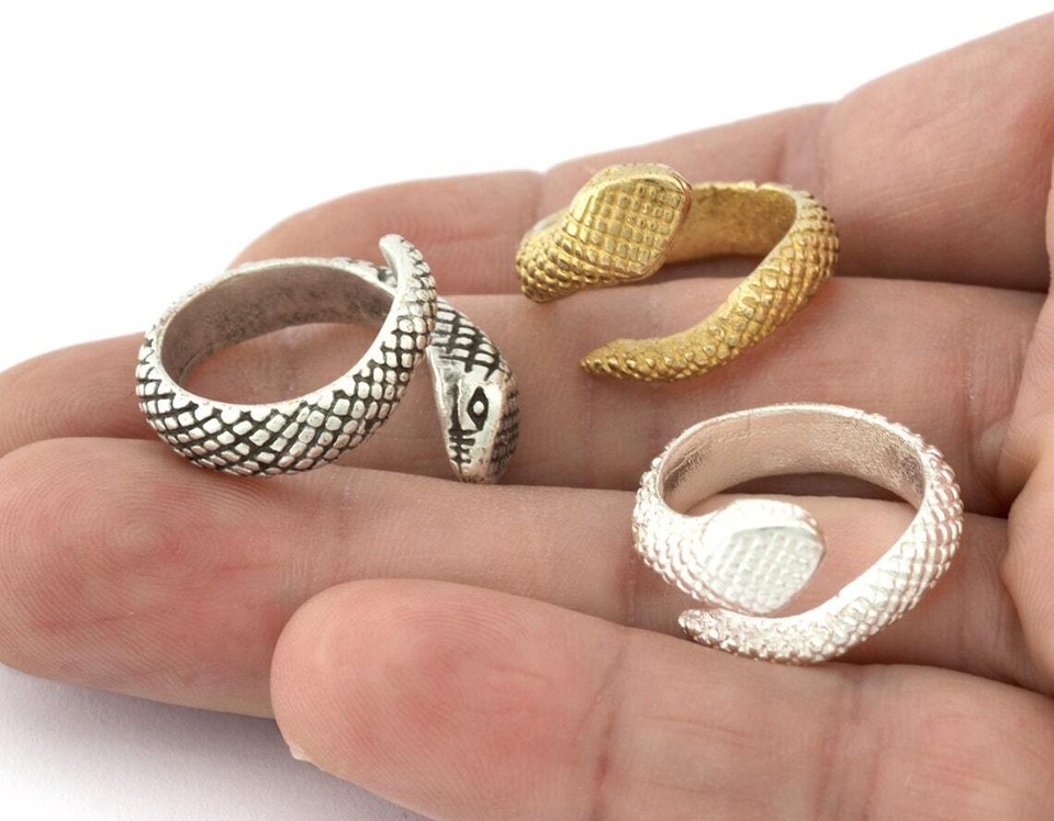 Snake Ring Adjustable Raw brass, Shiny Silver, Antique silver 7US size ...