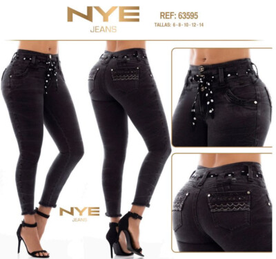 Dame Kolumbianische Jeans Stretch mit Push Up Effekt, NYE 36 (8)