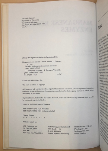 Manganese Redox Enzymes Pecoraro 1992 HC BIOPHYSICS BIOCHEMISTRY SCIENCE - Picture 4 of 17