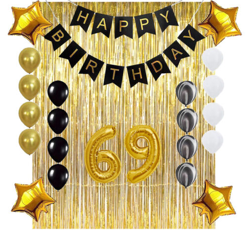 69th Birthday Gold & Black Balloon Party Decoration Supplies Banner  Background | eBay