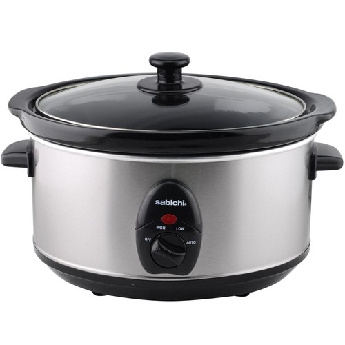 Sabichi 3L Silver Stainless Steel Slow Food Cooker Crock Pot Glass Ceramic Bowl