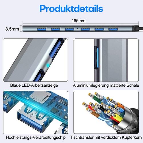 USB 3.0 Hub 4/7 Port Splitter Adapter mit Aktiv Netzteil Verteiler für PC Laptop - Bild 47 von 48