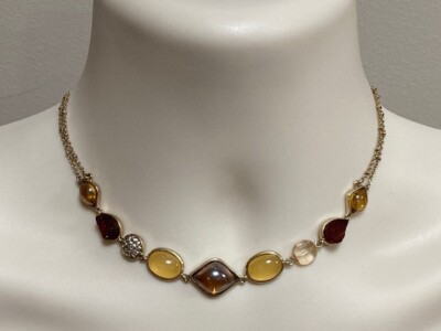 NEW Napier Lux Country Stone 16'' Gold Tone Necklace Druzy