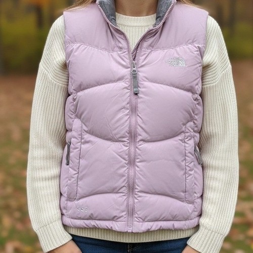The North Face 550 Pink Puffer Vest Girls M Lightweight Insulated Full Zip