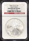2006 Silver Eagle certified First Strikes, Gem Uncirculated by NGC! NO RESERVE!