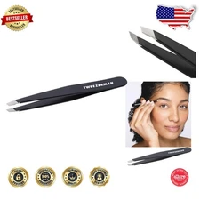 Precision Slant Tweezer Black -  Stainless Steel Brow Shaping Tool