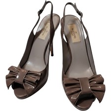Valentino Garavani Shoes Patent Leather Bow Peep Toe Slingback Pumps 38 Italy