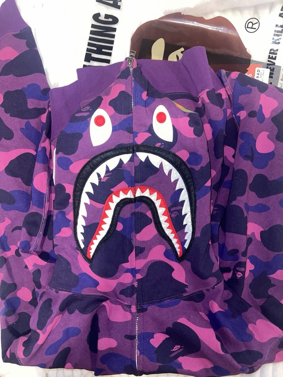 A Bathing Ape BAPE Shark Full Zip Hoodie Purple Camo, Size L | eBay