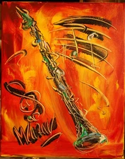 JAZZ clarinet  WALL art Abstract Modern Original Oil Painting  CANVAS 33G