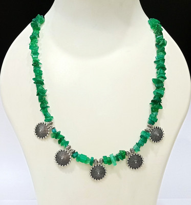 Green Onyx Chips Necklace, Boho Jewelry, Beaded Statement, Gift For Her