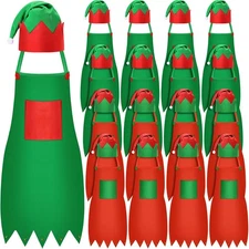 16 Set Christmas Elf Apron Kit Christmas Aprons and Hat Elf Costume Santa Hat...