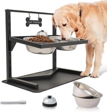 Elevated Dog Bowls - 7 Height Adjustable, 10 Tilted Raised Stand With Spill Proo