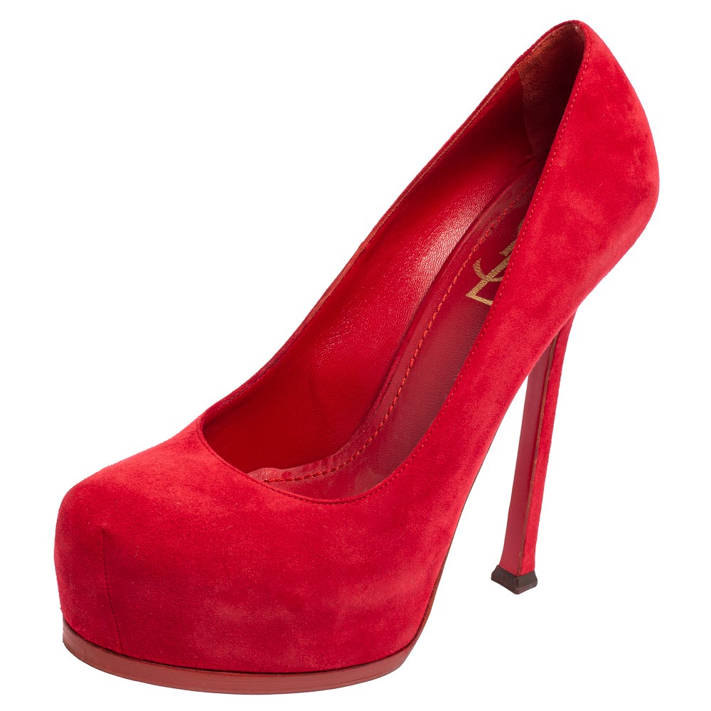 Décolleté tribtoo in pelle scamosciata rossa Saint Laurent taglia 37 5