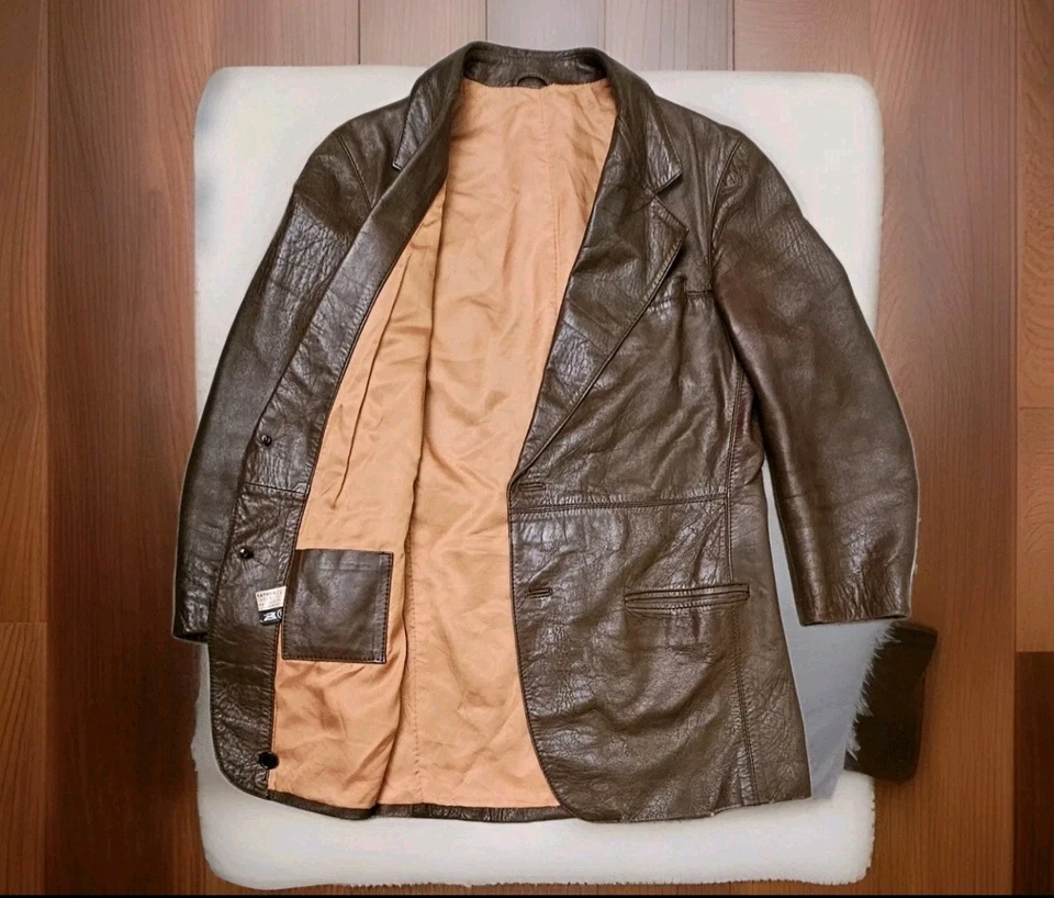 Vintage Siegfried Barcelona Spain Leather Jacket Plazer Mens Coffee Size 42 - Image 4 of 4