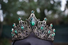 Green Tiered Crystal Tiara Bridal Goth Crown Birthday Wedding Gift Diadem