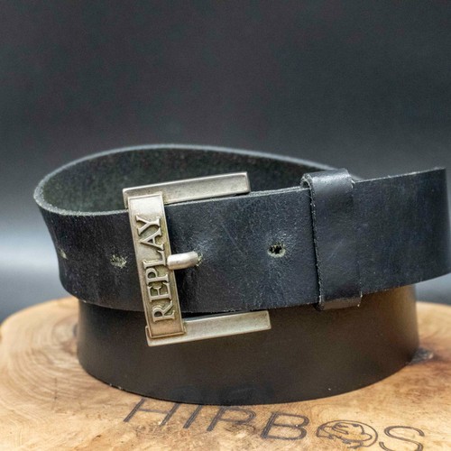Replay Mens Belt Vintage Leather Jeans Belt Black Size 42 - Picture 2 of 6