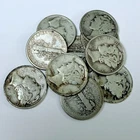 MERCURY SILVER DIMES LOT OF 10 - 90% SILVER CIRCULATED COINS FREE SHIPPING #8988
