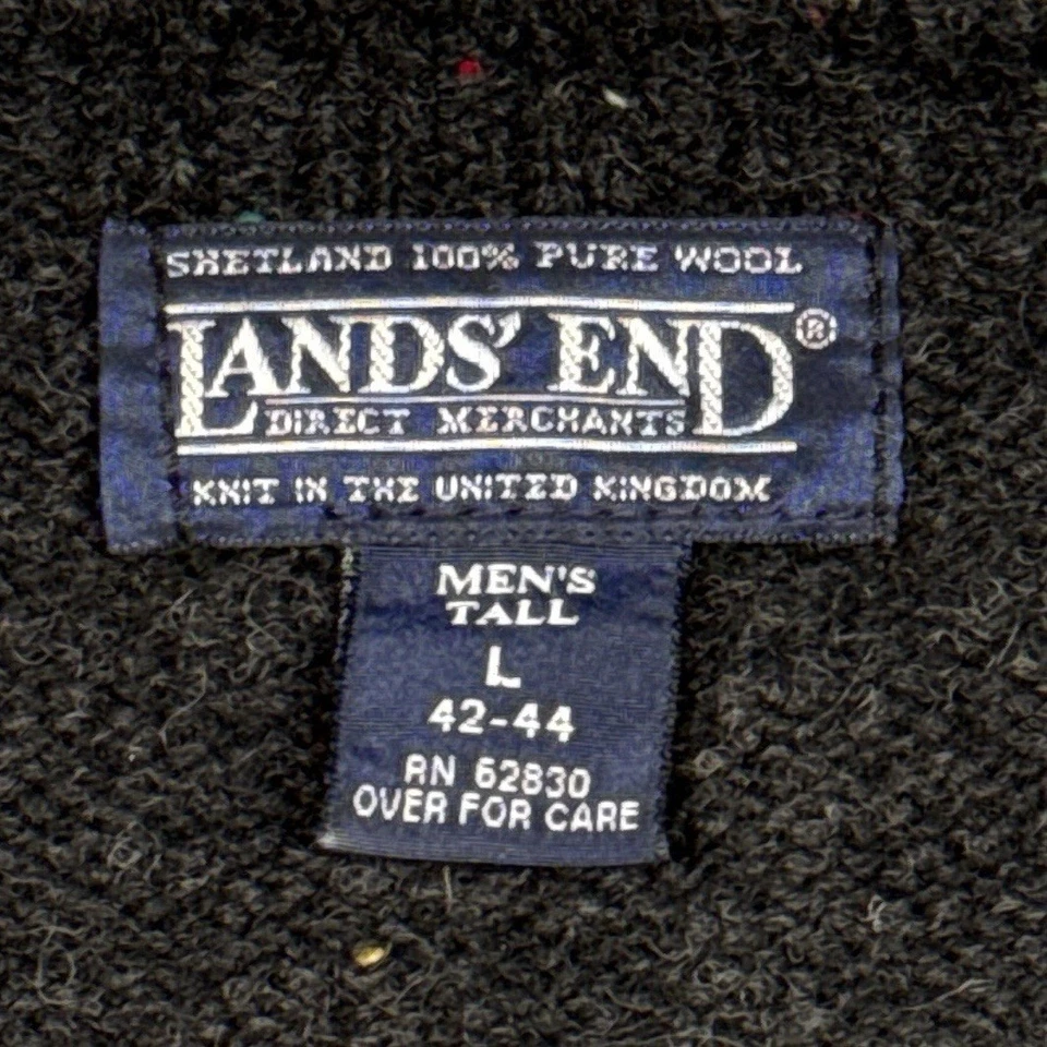 VTG Lands End 100% Shetland Wool Sweater Mens Large Tall Black Speckled England - Image 3 of 4
