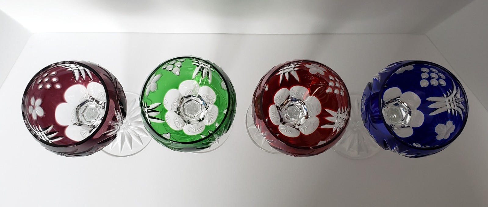 Set of 4 Crystal Clear Industries COLORED Cut to clear HOCK WINE GLASSES # CC17