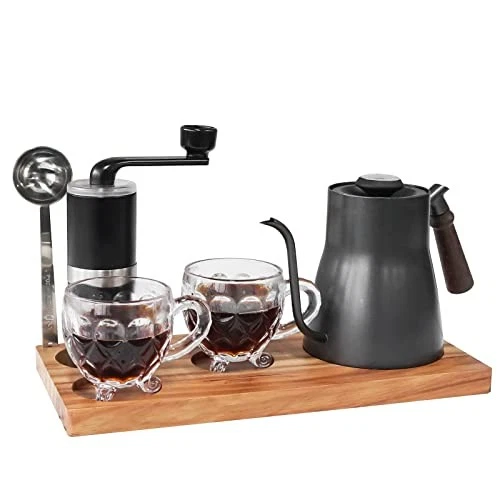 Juego de cafetera portátil juego de té y bandeja; molinillo manual; acero inoxidable Foto 2 de 4