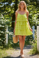 Hot & Delicious Eyelet Tiered Dress Women's S Citrus Scallop Hem Sundress Summer