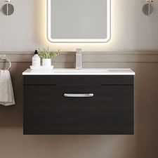 Nuie Athena Wall Hung 1-Drawer Vanity Unit with Basin 2 Charcoal Woodgrain 800mm