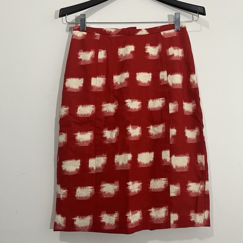 Anthropologie Corey Lynn Calter Ackee Pencil Skirt Red White Linen Blend Size 2 - Picture 2 of 16