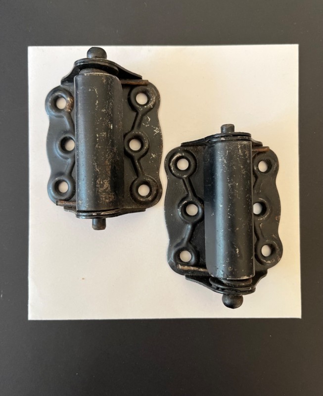 Vintage Set of Two Metal Black Steel Spring Door Cabinet Gate Hinges