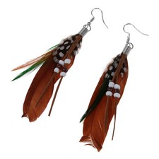 2X(1 Pair of Fashion Exotic Bohimia  Indian Feathers Beads Pendant Earrings3029