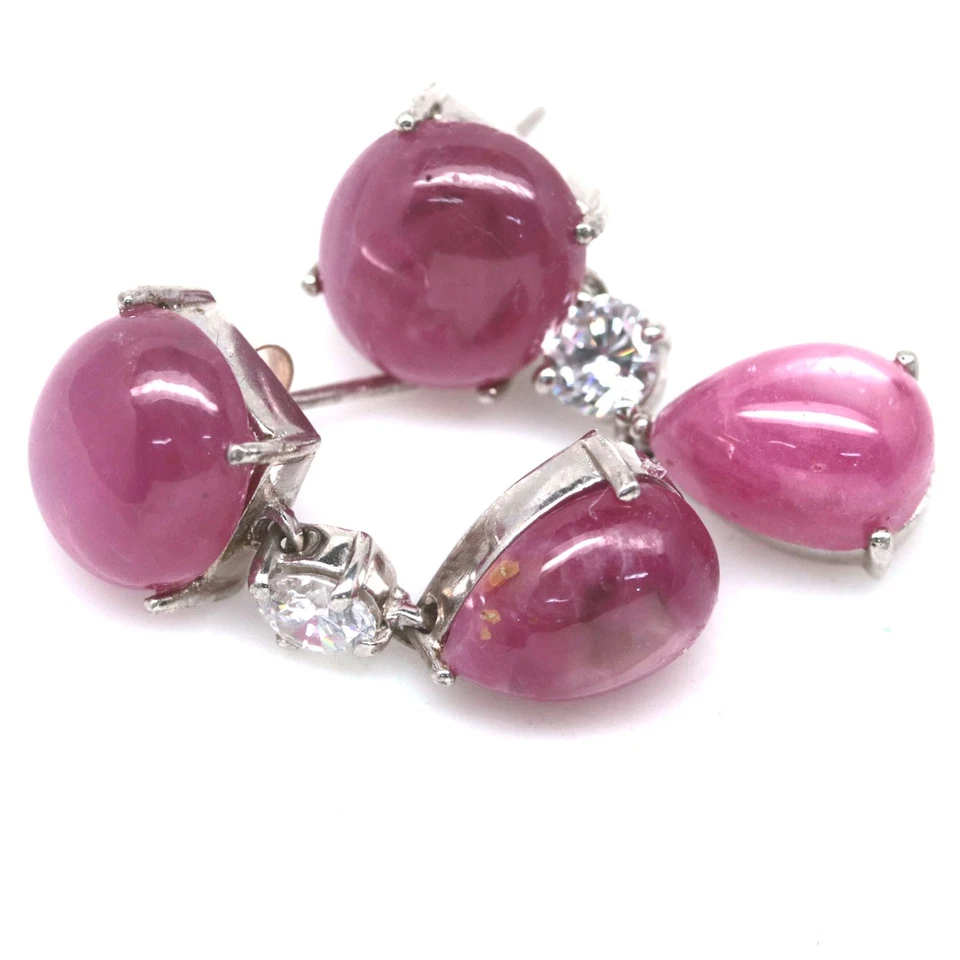 Thai Handgefertigt 10 x 12 Mm. Pink Rubin & Weiß Cubic Zirkonia Ohrringe - Bild 2 von 4