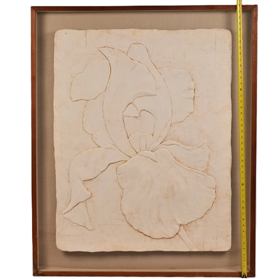 BRIONI Original Vintage Signed Bas Relief Plaster Wall Sculpture Floral Painting - Image 2 of 4
