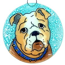 English Bulldog Christmas Tree Ornament - Art Glass Light Catcher