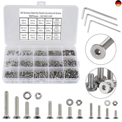 M2 M2.5 M3 Screws Set, 900 Pieces Countersunk Screws with Hexagon Socket
