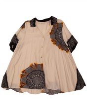 VINTAGE Womens Oversized Shirt Dress UK 14 Medium Off White Floral Viscose DY30