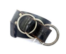 Nyovee Embossed Black Leather Waist Belt. 3 Ring Buckle. Small / medium